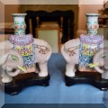 P03. Pair of Chinese export porcelain Famille Rose elephant shaped incense and candle holders. 8.75”h 